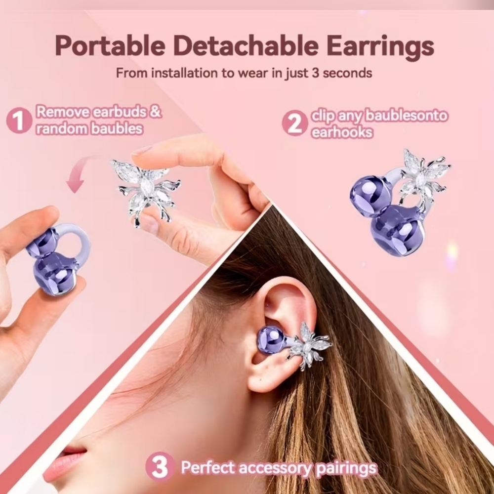 LIFEBEE Purple Clip Earbuds with Detachable Earrings